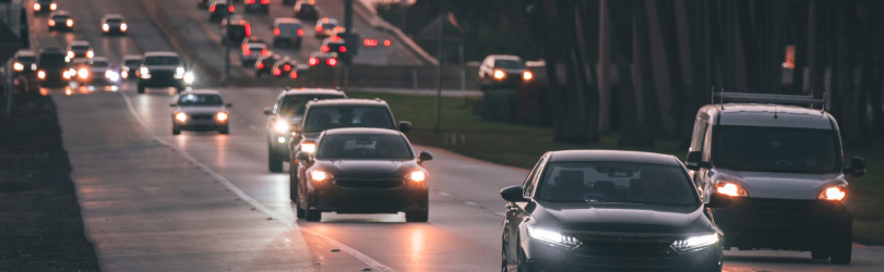 cars in traffic at night