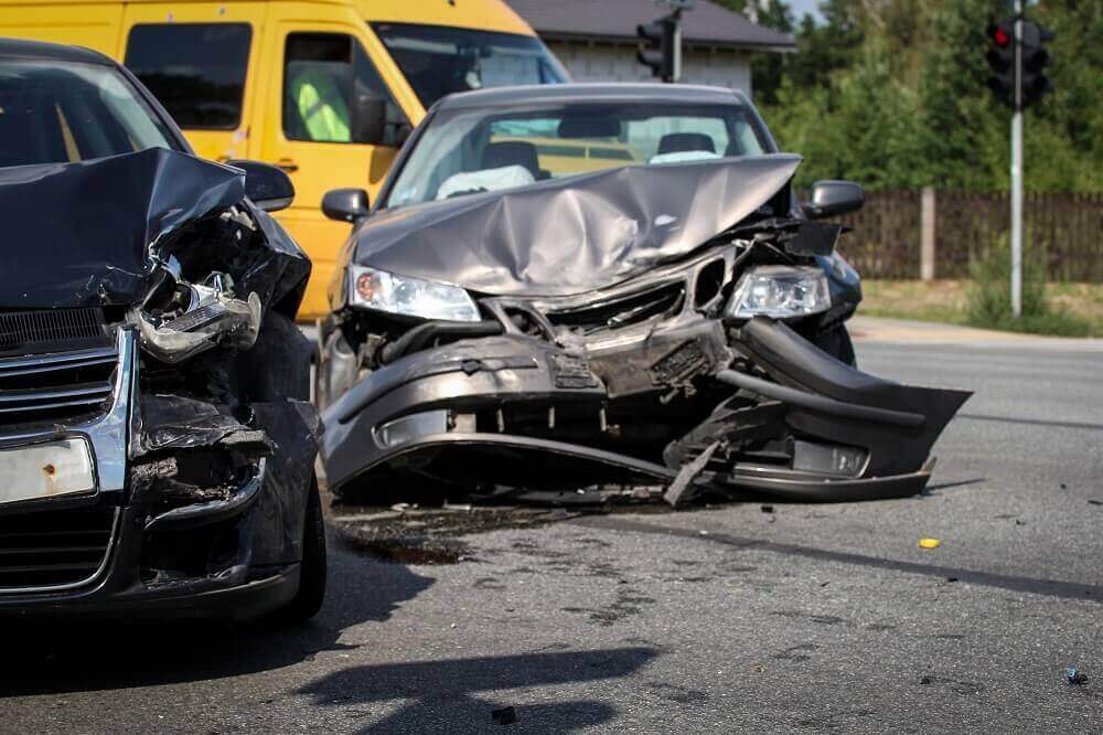 Car severe damage from collision.